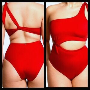 Victorias Secret Swim Twist 1 Shoulder Monokini Womens XXL 1Piece Swimsuit Red